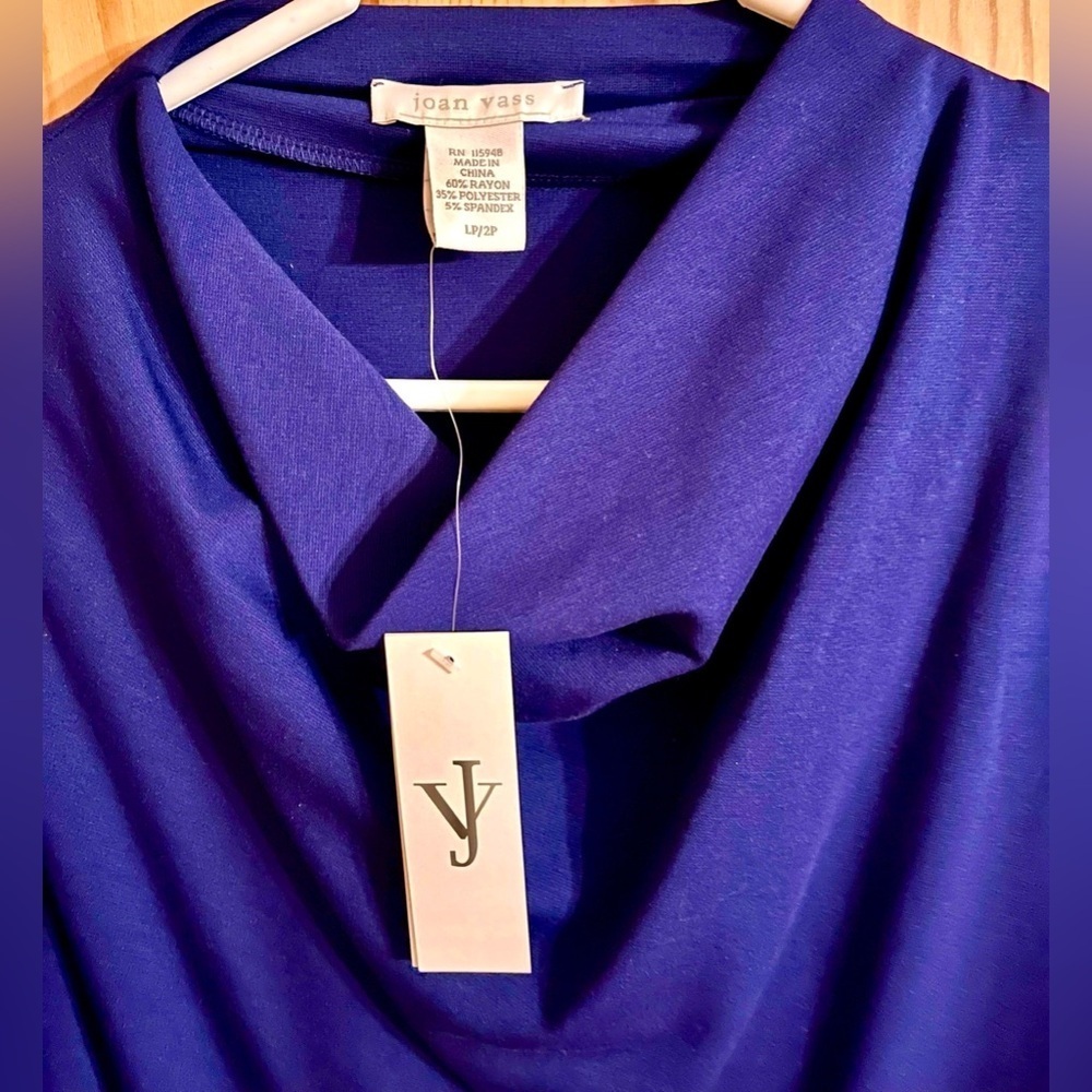 Joan Vass Cobalt Blue Draped Cowl Neck Dress NWT 2P Fits Large Petite 12-14 Chic